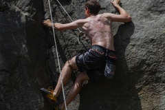 Philipp tackling the tricky finger crack finish to Seltzer (6a+)